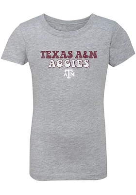 Summit Sportswear Texas A&M Aggies Girls Grey Bubble Script Short Sleeve Tee