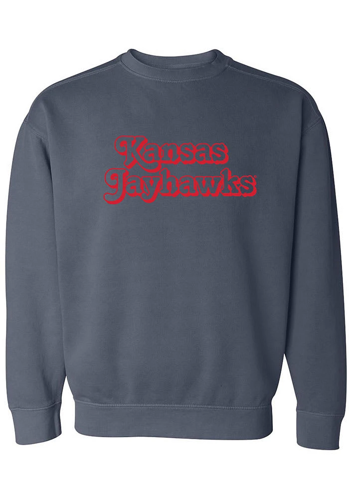 Summit Sportswear Kansas Jayhawks Womens Blue Retro Shadow Crew Sweatshirt