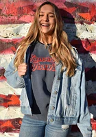Summit Sportswear Kansas Jayhawks Womens Blue Retro Shadow Crew Sweatshirt