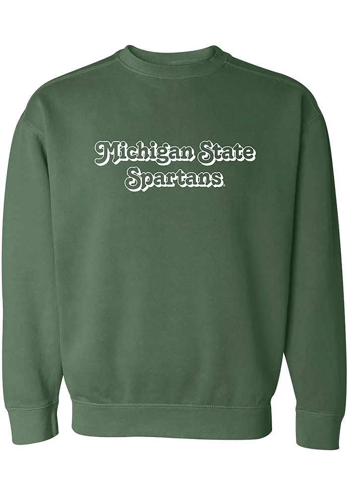 Summit Sportswear Michigan State Spartans Womens Green Retro Shadow Crew Sweatshirt