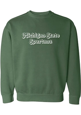 Summit Sportswear Michigan State Spartans Womens Green Retro Shadow Crew Sweatshirt