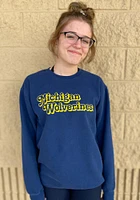 Summit Sportswear Michigan Wolverines Womens Blue Retro Shadow Crew Sweatshirt
