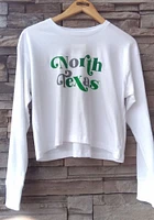 Summit Sportswear North Texas Mean Green Womens White Funky Font LS Tee
