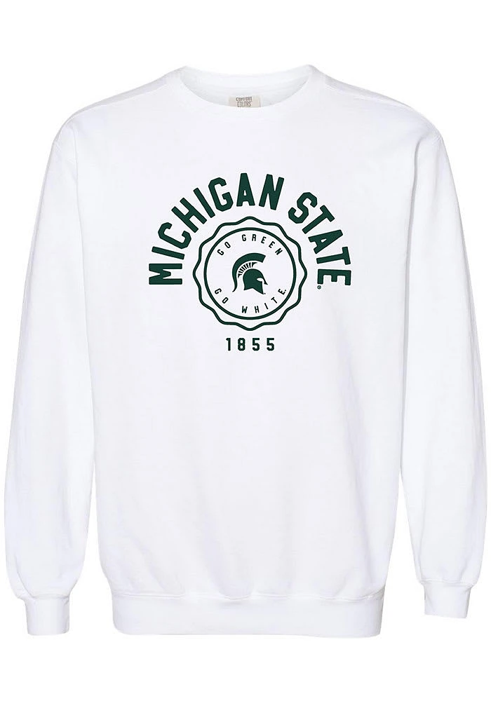 Summit Sportswear Michigan State Spartans Womens White Seal Script Crew Sweatshirt
