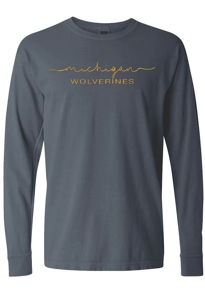 Summit Sportswear Michigan Wolverines Womens Blue Script LS Tee