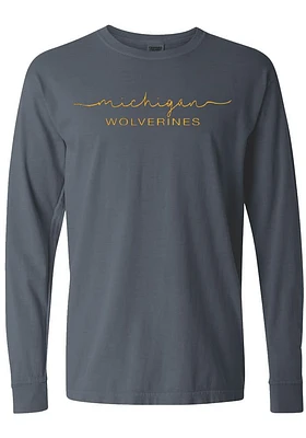 Summit Sportswear Michigan Wolverines Womens Blue Script LS Tee