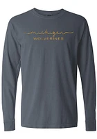 Summit Sportswear Michigan Wolverines Womens Blue Script LS Tee