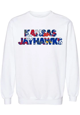 Summit Sportswear Kansas Jayhawks Womens White Floral Aishu Crew Sweatshirt