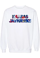 Summit Sportswear Kansas Jayhawks Womens White Floral Aishu Crew Sweatshirt
