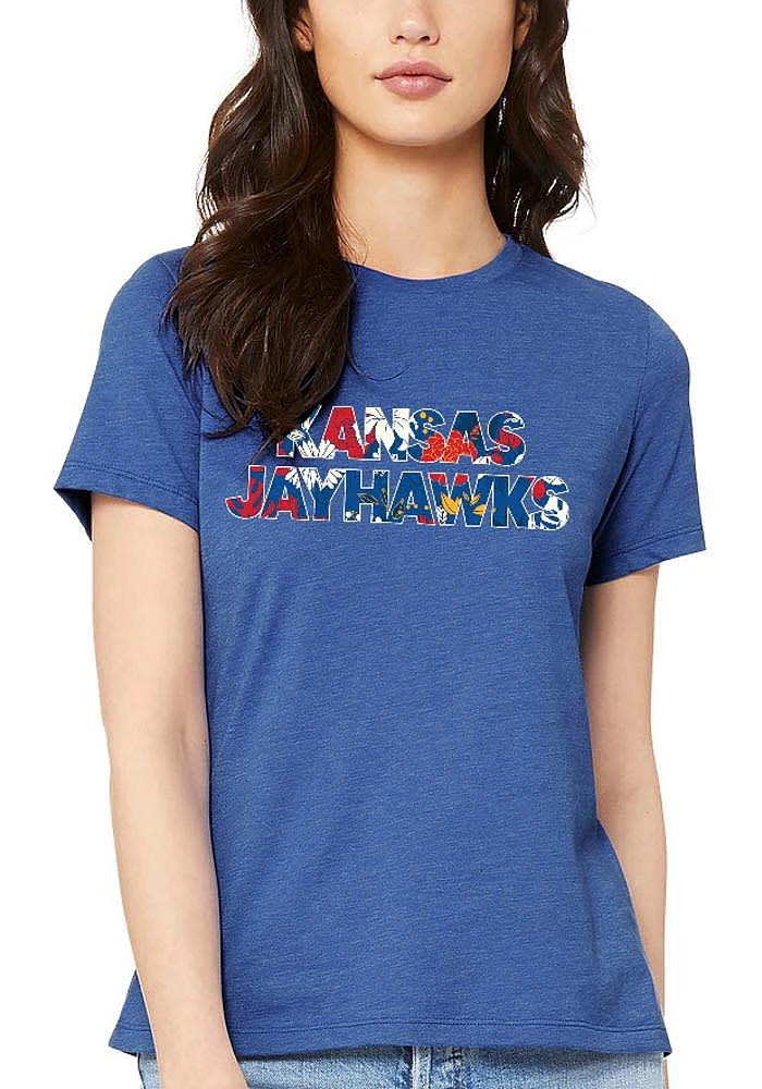 Summit Sportswear Kansas Jayhawks Womens Blue Floral Jersey Short Sleeve T-Shirt