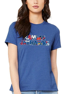 Summit Sportswear Kansas Jayhawks Womens Blue Floral Jersey Short Sleeve T-Shirt