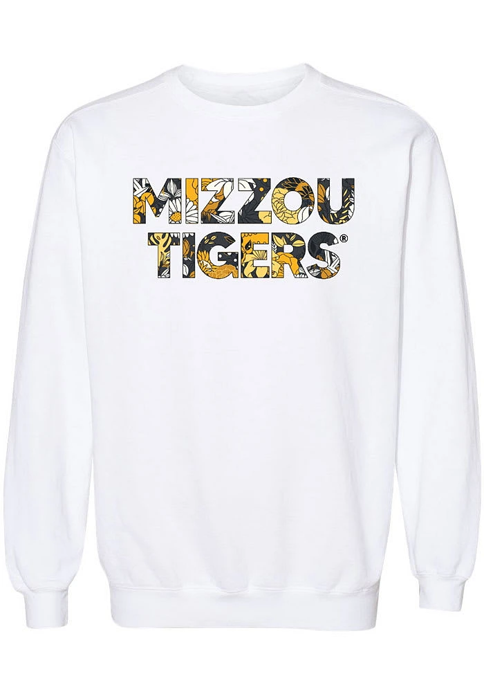 Summit Sportswear Missouri Tigers Womens White Floral Aishu Crew Sweatshirt