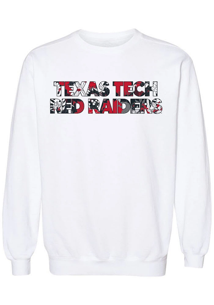 Summit Sportswear Texas Tech Red Raiders Womens White Floral Aishu Crew Sweatshirt