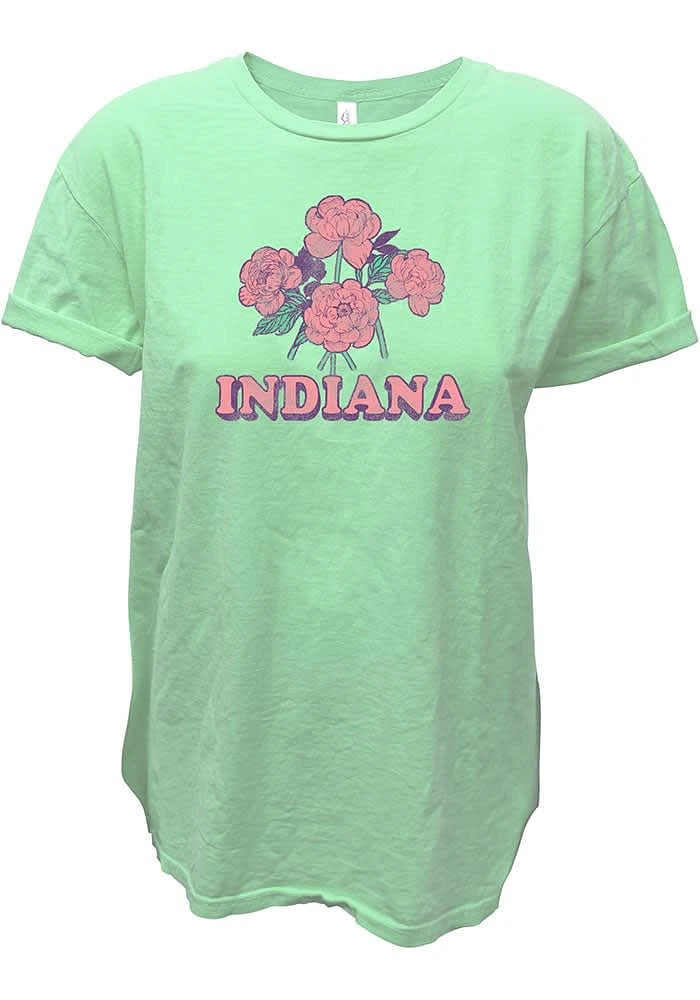 Summit Sportswear Indiana Womens Green Peonies Short Sleeve T-Shirt