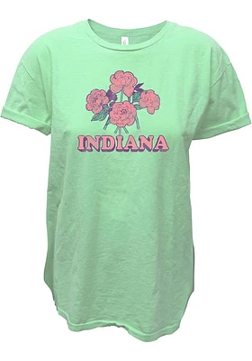 Summit Sportswear Indiana Womens Green Peonies Short Sleeve T-Shirt