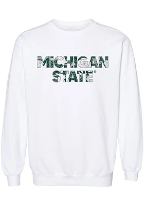Summit Sportswear Michigan State Spartans Womens White Floral Aishu Crew Sweatshirt