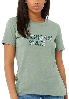 Summit Sportswear Michigan State Spartans Womens Green Floral Jersey Short Sleeve T-Shirt