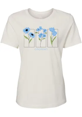 Cincinnati Womens White Flower Squares Short Sleeve T-Shirt