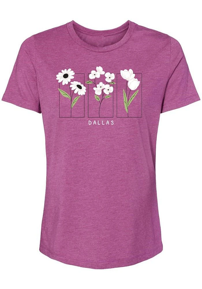Summit Sportswear Dallas Ft Worth Womens Purple Flower Squares Short Sleeve T-Shirt