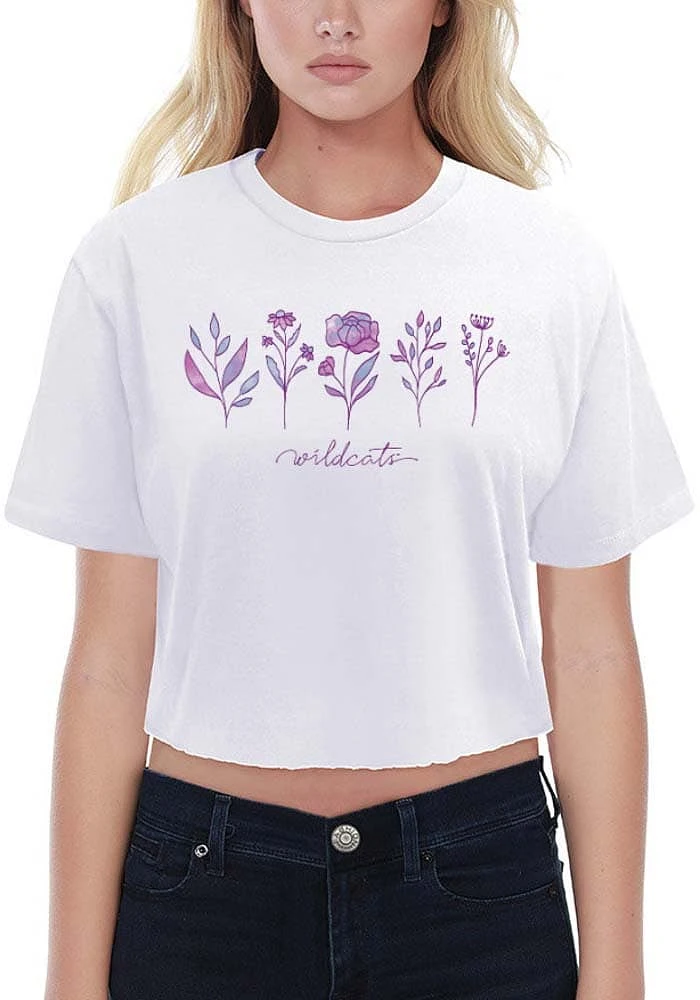 Summit Sportswear K-State Wildcats Womens White Floral Crop Short Sleeve T-Shirt