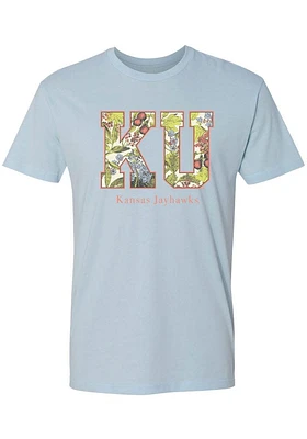 Summit Sportswear Kansas Jayhawks Womens Light Blue Floral Short Sleeve T-Shirt