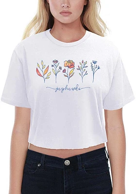 Summit Sportswear Kansas Jayhawks Womens White Floral Crop Short Sleeve T-Shirt