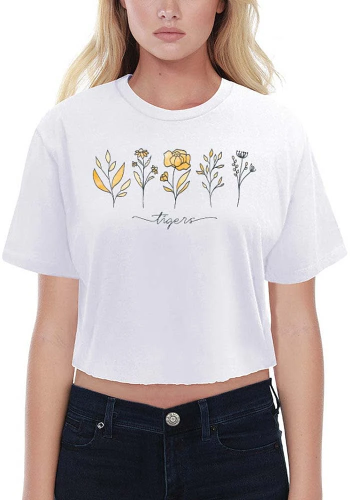 Summit Sportswear Missouri Tigers Womens White Floral Crop Short Sleeve T-Shirt
