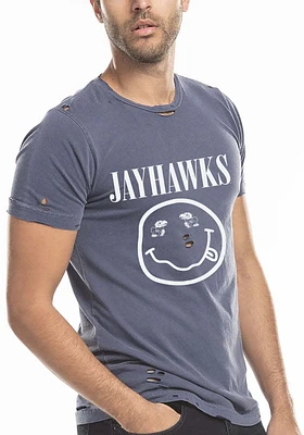 Summit Sportswear Kansas Jayhawks Womens Navy Blue Distressed Short Sleeve T-Shirt