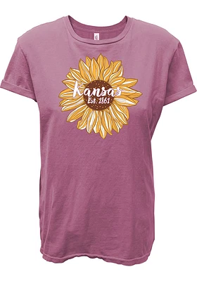 Summit Sportswear Kansas Womens Pink Sunflower EST Short Sleeve T-Shirt