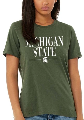 Summit Sportswear Michigan State Spartans Womens Green Script Logo Short Sleeve T-Shirt