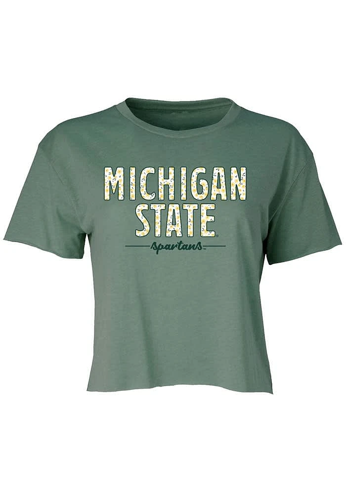 Summit Sportswear Michigan State Spartans Womens Green Floral Crop Short Sleeve T-Shirt