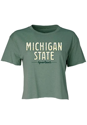 Summit Sportswear Michigan State Spartans Womens Green Floral Crop Short Sleeve T-Shirt