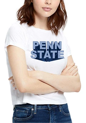Summit Sportswear Penn State Nittany Lions Womens White Cropped 3D Block Short Sleeve T-Shirt