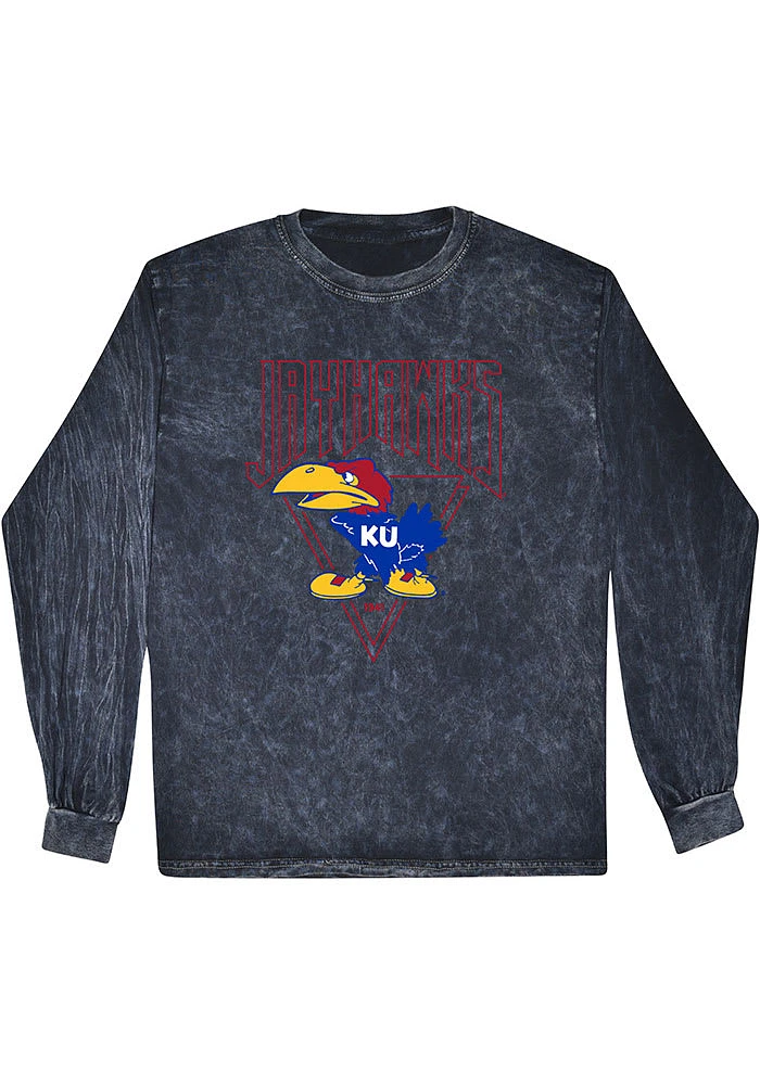 Summit Sportswear Kansas Jayhawks Womens Navy Blue Mineral Wash LS Tee