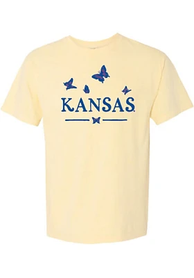 Summit Sportswear Kansas Jayhawks Womens Yellow Butterfly Short Sleeve T-Shirt