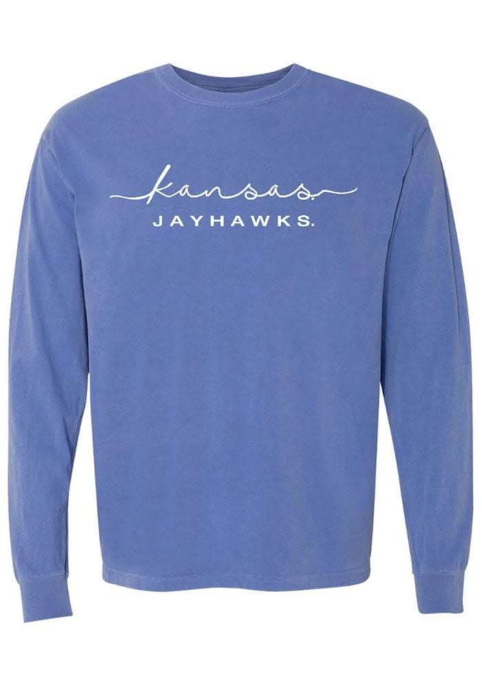 Summit Sportswear Kansas Jayhawks Womens Blue Classic Script LS Tee