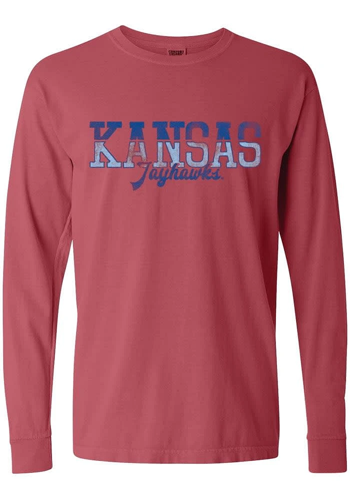 Summit Sportswear Kansas Jayhawks Womens Crimson Two Tone LS Tee