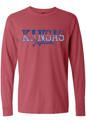Summit Sportswear Kansas Jayhawks Womens Crimson Two Tone LS Tee