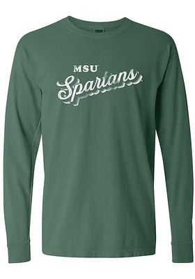 Summit Sportswear Michigan State Spartans Womens Green Script Stack LS Tee