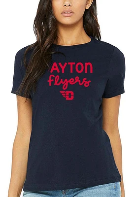 Summit Sportswear Dayton Flyers Womens Navy Blue Script Logo Short Sleeve T-Shirt