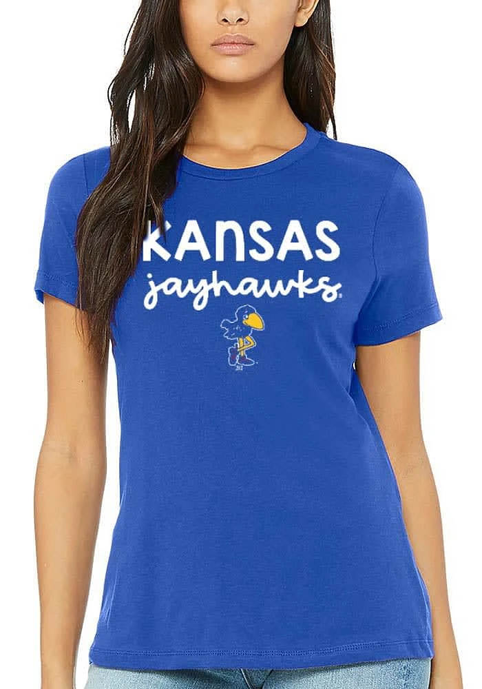 Summit Sportswear Kansas Jayhawks Womens Blue Script Logo Short Sleeve T-Shirt