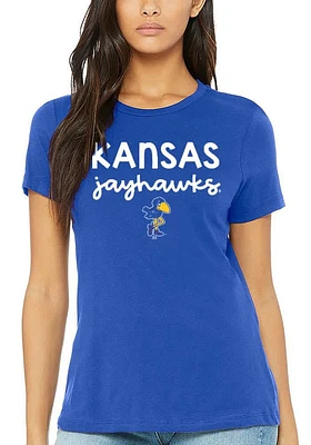 Summit Sportswear Kansas Jayhawks Womens Blue Script Logo Short Sleeve T-Shirt