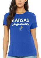 Summit Sportswear Kansas Jayhawks Womens Blue Script Logo Short Sleeve T-Shirt