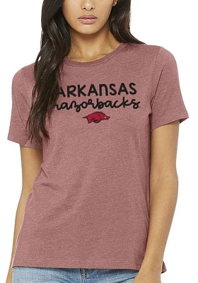 Summit Sportswear Arkansas Razorbacks Womens Pink Script Logo Short Sleeve T-Shirt
