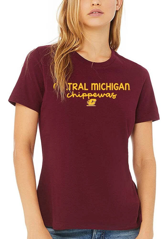 Summit Sportswear Central Michigan Chippewas Womens Maroon Script Logo Short Sleeve T-Shirt