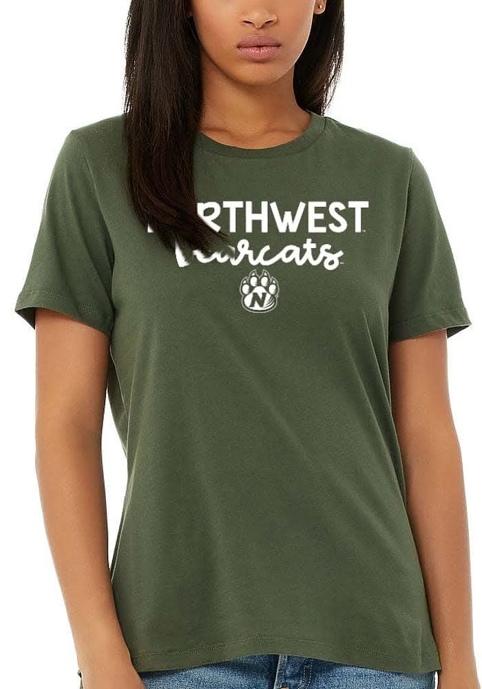 Summit Sportswear Northwest Missouri State Bearcats Womens Green Script Logo Short Sleeve T-Shirt