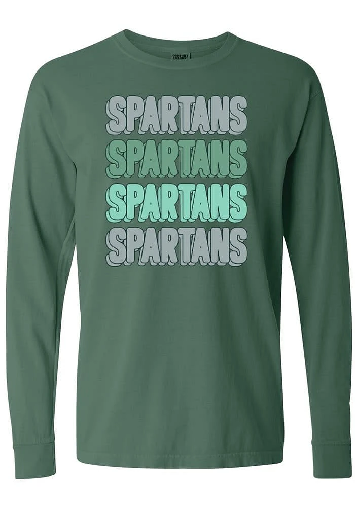 Summit Sportswear Michigan State Spartans Womens Green Repeat Block LS Tee