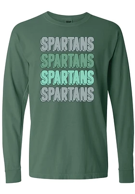 Summit Sportswear Michigan State Spartans Womens Green Repeat Block LS Tee