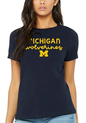 Summit Sportswear Michigan Wolverines Womens Blue Script Logo Short Sleeve T-Shirt