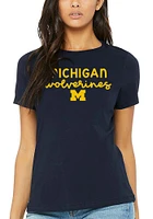 Summit Sportswear Michigan Wolverines Womens Blue Script Logo Short Sleeve T-Shirt